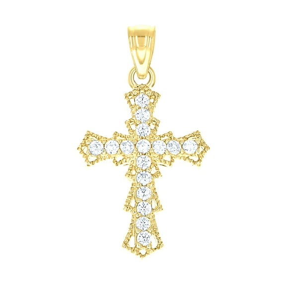 10k Yellow Gold Cubic-zirconia Unisex Cross Religious Charm Pendant Pendant Necklace for Men Women