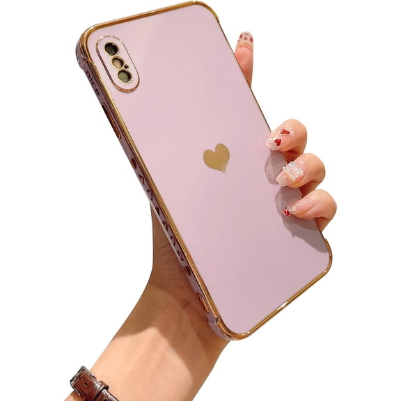 Phone Cases for iPhone Xs Max 6.5" Cute Cases Plating Love Heart Side Print Design Luxury Screen Camera Protection Anti-Fall Shockproof Soft TPU Bumper Electroplated Silicone Cover