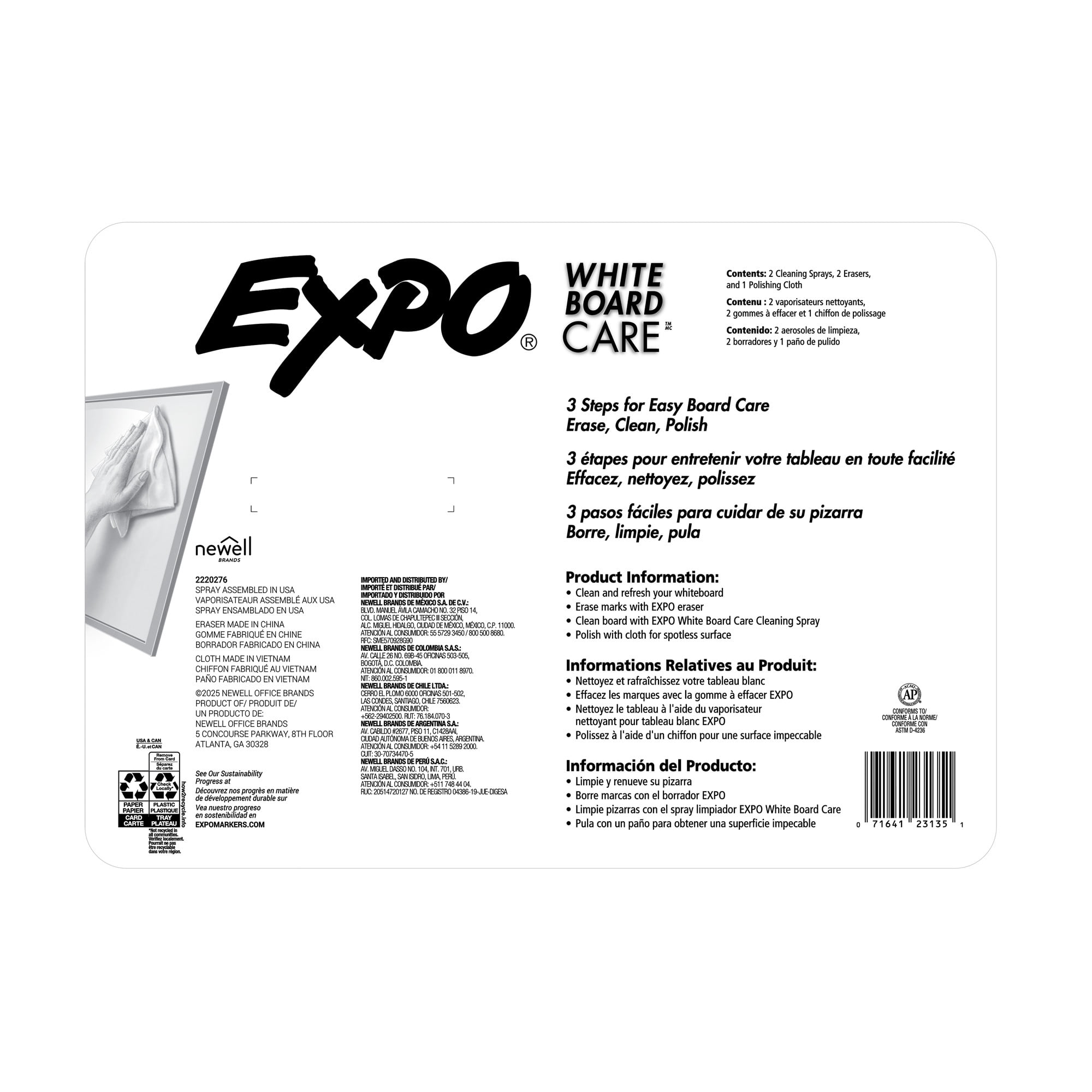 EXPO Whiteboard Care Accessory Pack for Dry Erase Markers, Contains Erasers, Cleaning Spray, and Polishing Cloth, 5 Count