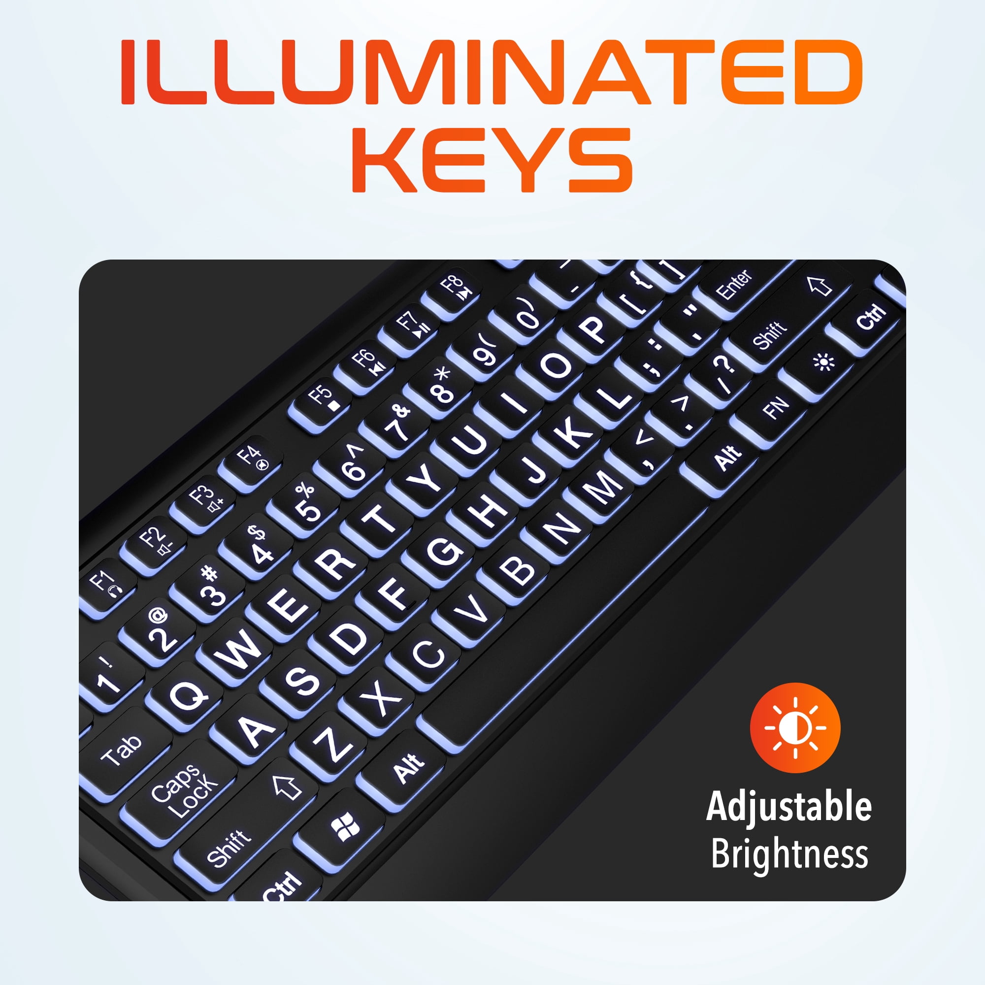 Delton KB20 Large Print Backlit Wired Keyboard, 4X Large Button Keyboard for Elderly or Visually Impaired, USB Wired Lighted Keyboard, 104 Keys Standard Keyboard, Compatible for PC/Laptop/iMac, Black