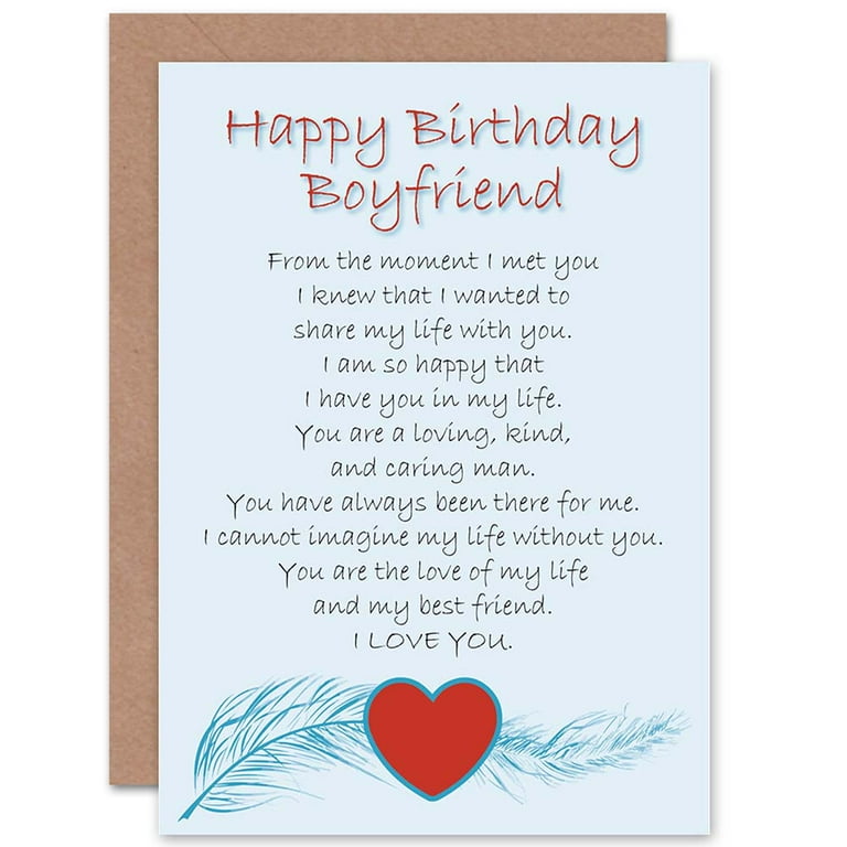 Birthday Boyfriend Love Poem Greetings Card Plus Envelope Blank inside