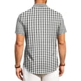 thumbnail image 6 of Men's Regular Fit Short Sleeve Shirts Plaid Printed Polyester Button Down Lapel Lightweight Breathable Classic Tops, Black, 4XL, 6 of 6