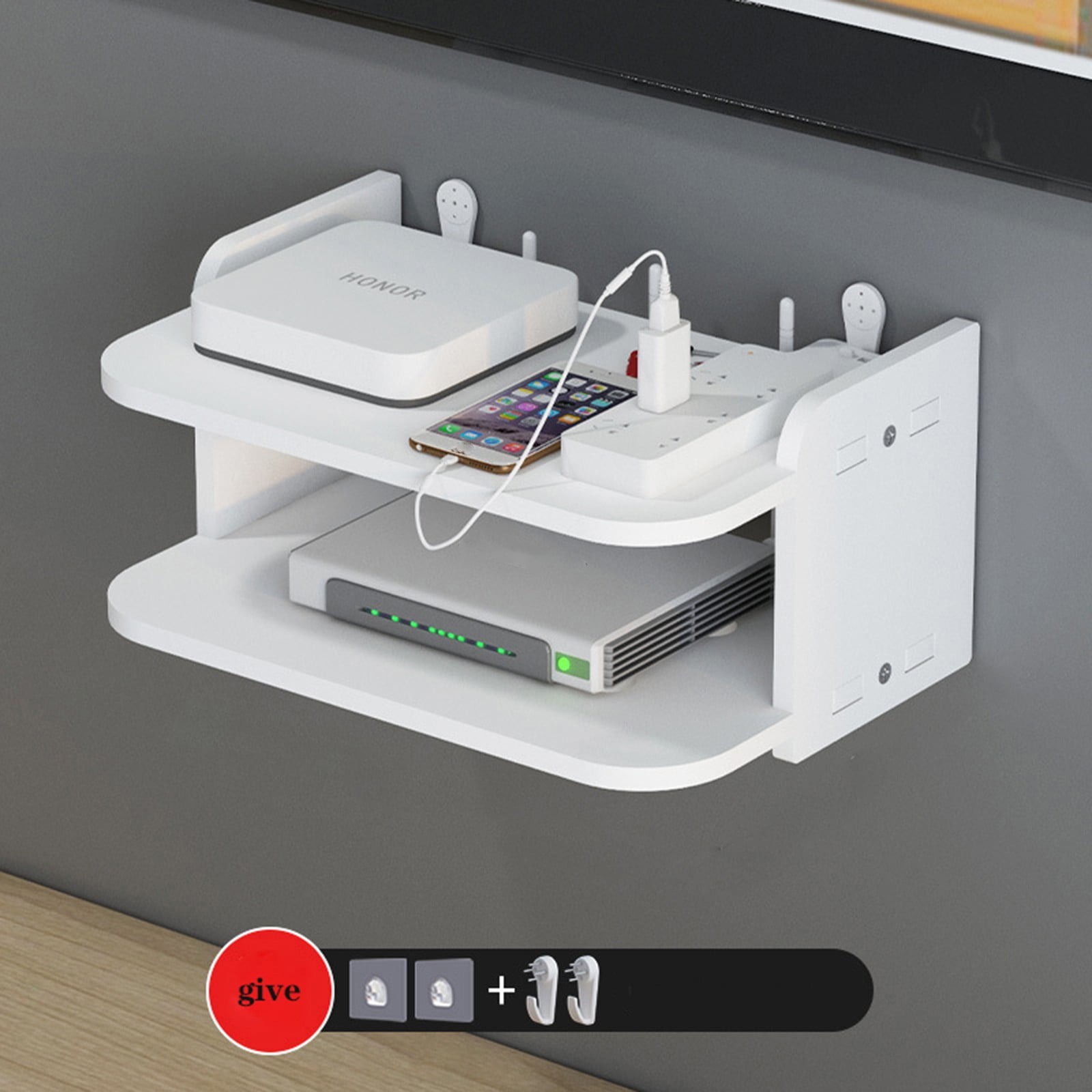 Ikeay Floating Shelf for Tv Components Tv Box Shelf Thick Dvd Player Wall Hanging Shelf Punching Storage Rack Floating Shelf for Set Top Box Router Game Consoles for Home, Holder for Bathroom