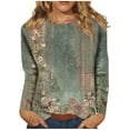 thumbnail image 2 of BLTIBY Sweatshirts for Women Autumn Long Sleeve Round Neck Printed Pullover Shirts Tunic Tops Fashion Casual Loose Army Green XL, 2 of 8