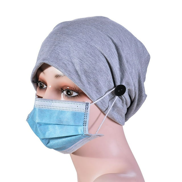 Under $10 Baseball Caps Gray Detachable Button Women Ruched Solid Muslim Cap Hat Beanie Wrap Scarf Cap