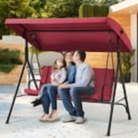 Mvpipi 3 Seat Outdoor Patio Porch Swing, Outdoor Swing Chair with Removable Cushions, Porch Swing with Adjustable Canopy for Backyard, Porch, Garden,Fabric Seat(Red)