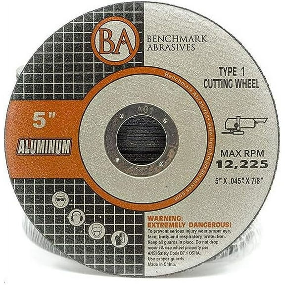 Benchmark Abrasives 5" Type 1 Aluminum Cutting Wheel 0.045" Thick 7/8"Arbor - 25 Pack
