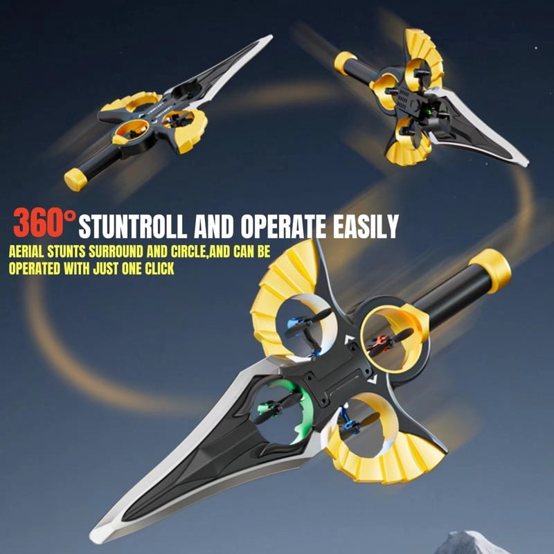 Funtogether Toys Flying Sword RC Drone, 2.4GHz 4-Motor Quadcopter, EPP Foam Material, One-Key Takeoff/Landing with 360° Flips & LED Lights, Easy to Fly Toy for Kids & Beginners