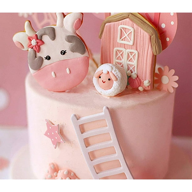 HTOOQ 6 PCS Décoration de Gâteau d'Animal de Ferme Rose Décoration de Gâteau  d'Anniversaire d'Animal de Ferme Vache Décoration de Gâteau pour Animaux de  Ferme Baby Shower Décorations de Fête d'Anniversaire - - 