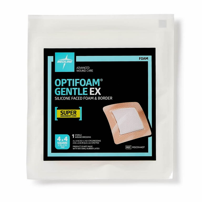 Medline Optifoam Gentle EX Super Absorbent Silicone Wound Dressing, 4"" x  4"", 10 Count" - Walmart.com