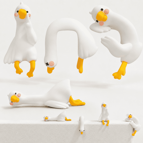 4 PCS Resin Goose Figurines, Cute Mini Goose Statues for Computer Monitor Decor, Car Dashboard, Desk, TV, Photo Frame Decoration (White Goose)