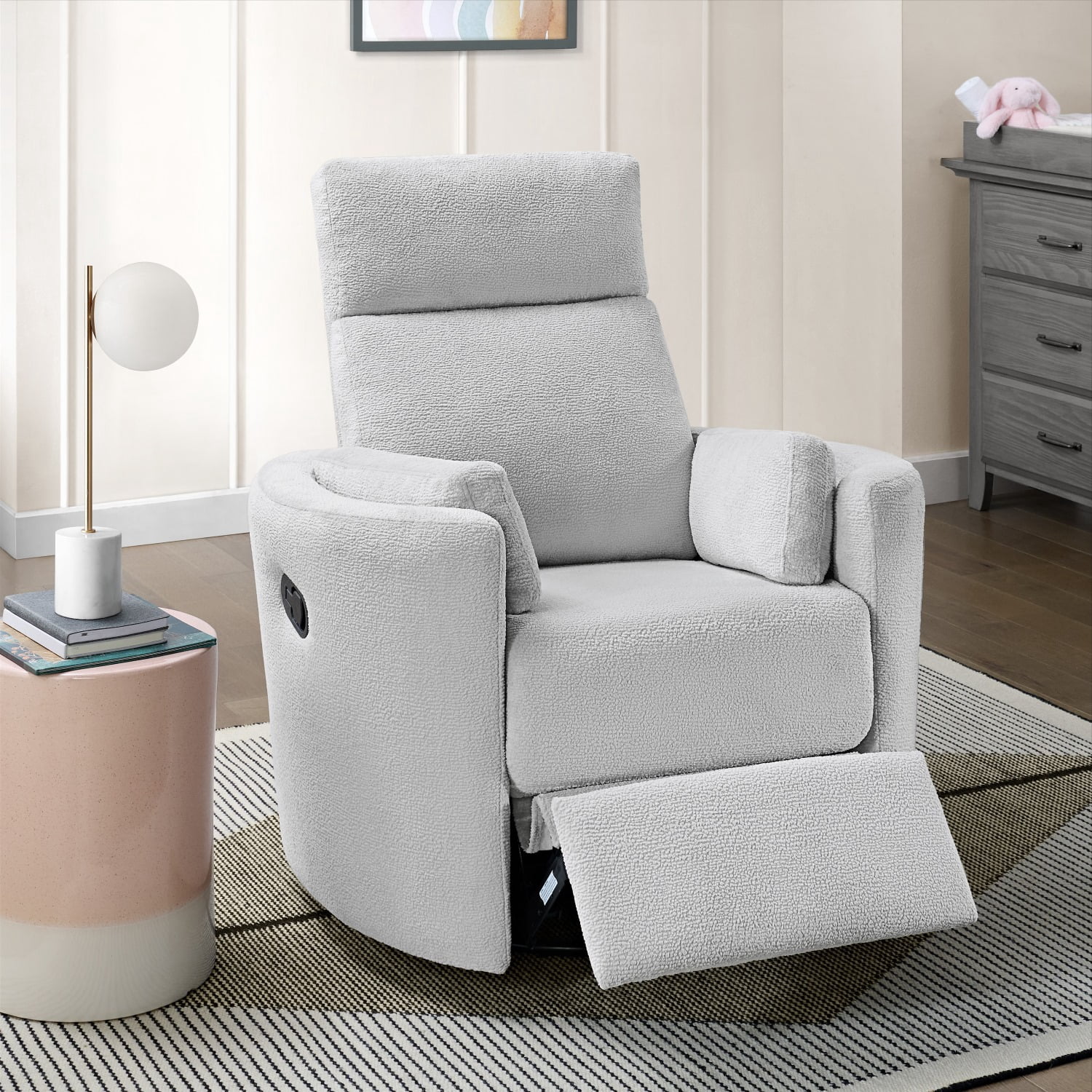 Soho Baby Nottingham Upholstered Glider Recliner Rocking Chair 360° Swivel for Nursery and Living Room – Plush Gray​