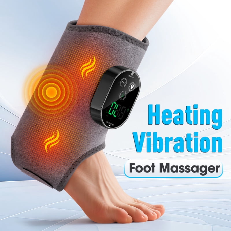 Ankle Massager,3-in-1 Wearable Heating & Vibration Massager for Feet, Ankles, and Arms | Reusable Heating Pad Brace for Home(Gray)