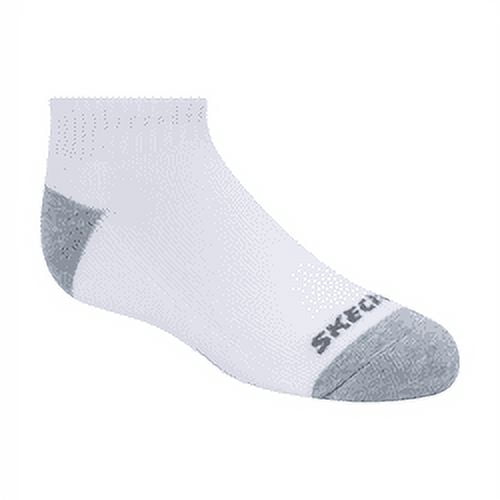 Skechers Kids Boys' 10 Pack 1/2 Terry Qtr Crew Socks, White/Blue, 7-8.5