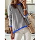 thumbnail image 4 of Suéteres de Mujer de Larga, Cuello Redondo, Rayas de Colores, Suéteres Casuales de Punto Negro y Azul S, 4 of 9