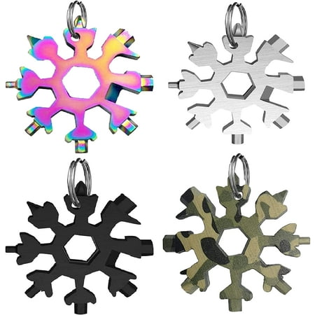 18-in-1 Snowflake Multi-Tool 4Pack Stainless Steel Snowflake Multitool for Outdoor Travel Camping Adventure Wrench Snowflake Bottle Opener Best Gifts for Christmas