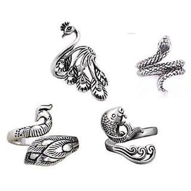 Anillo de hebilla de tejido ajustable de 4 piezas, accesorio de tejido, anillo de metal con forma de pavo real para dedo abierto, guía de hilo de 2 tamaños, anillo para dedo, dedal para tejer