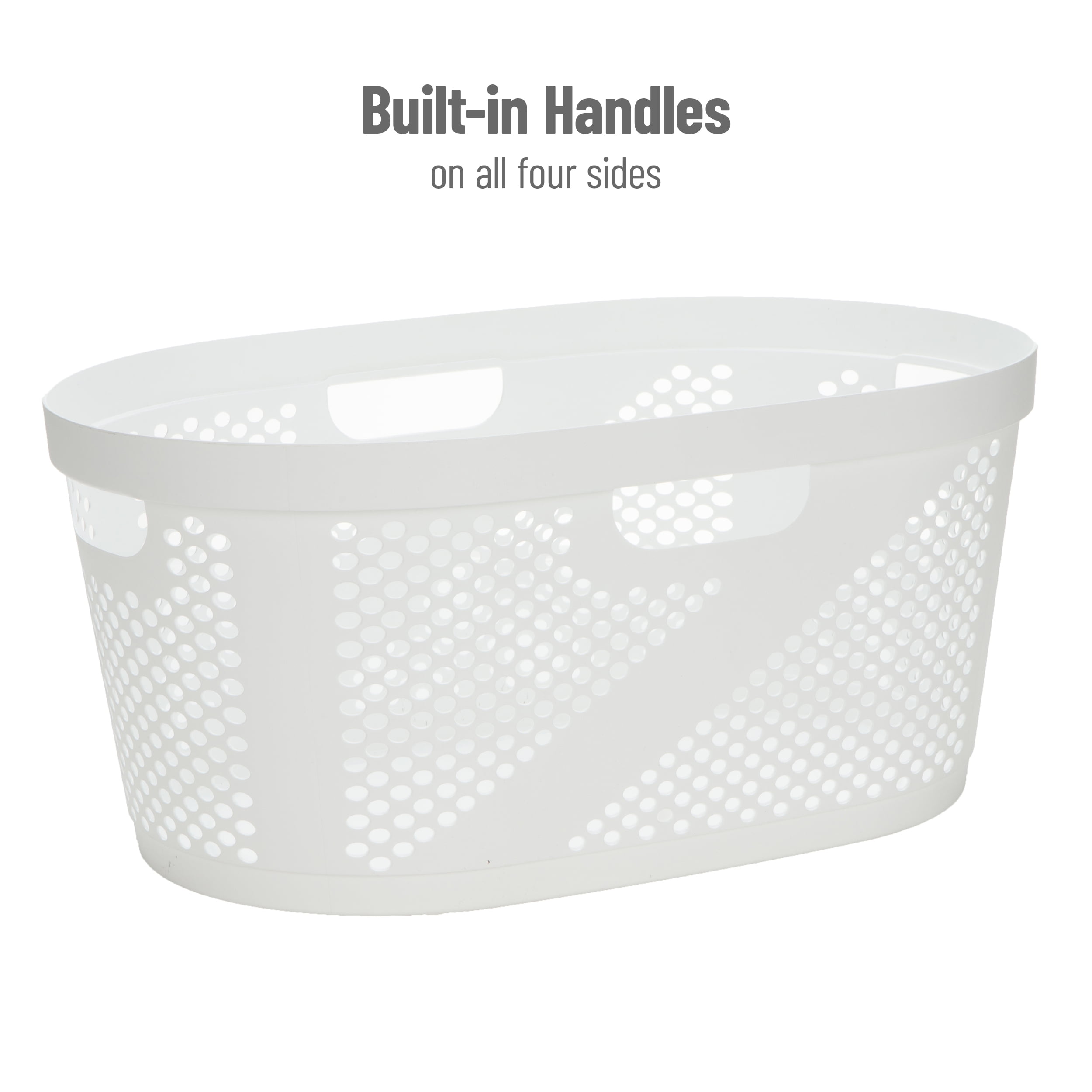 Mind Reader 40L Ventilated Laundry Baskets, Lightweight Clothes Hamper with Cutout Handles for Bathrooms and Closets, Plastic, Set of 2, White