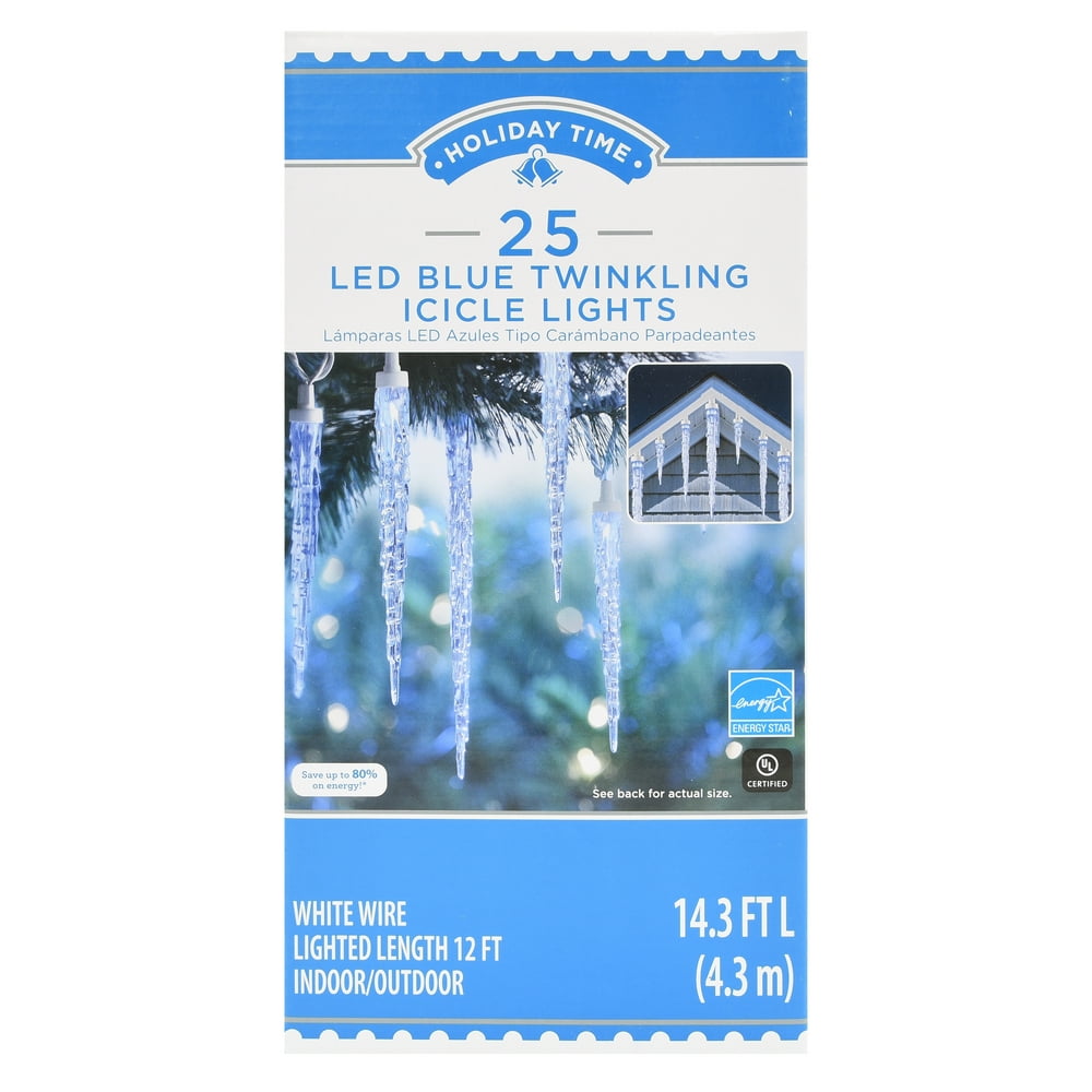 Holiday Time Blue LED Icicle Lights Holiday Lighting, 14.3' (25 Count