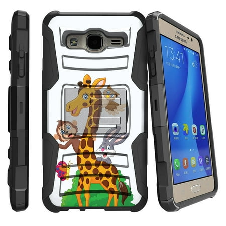Samsung Galaxy On5 G550 Miniturtle® Clip Armor Dual Layer Case Rugged Exterior with Built in Kickstand + Holster - Cartoon Giraffe