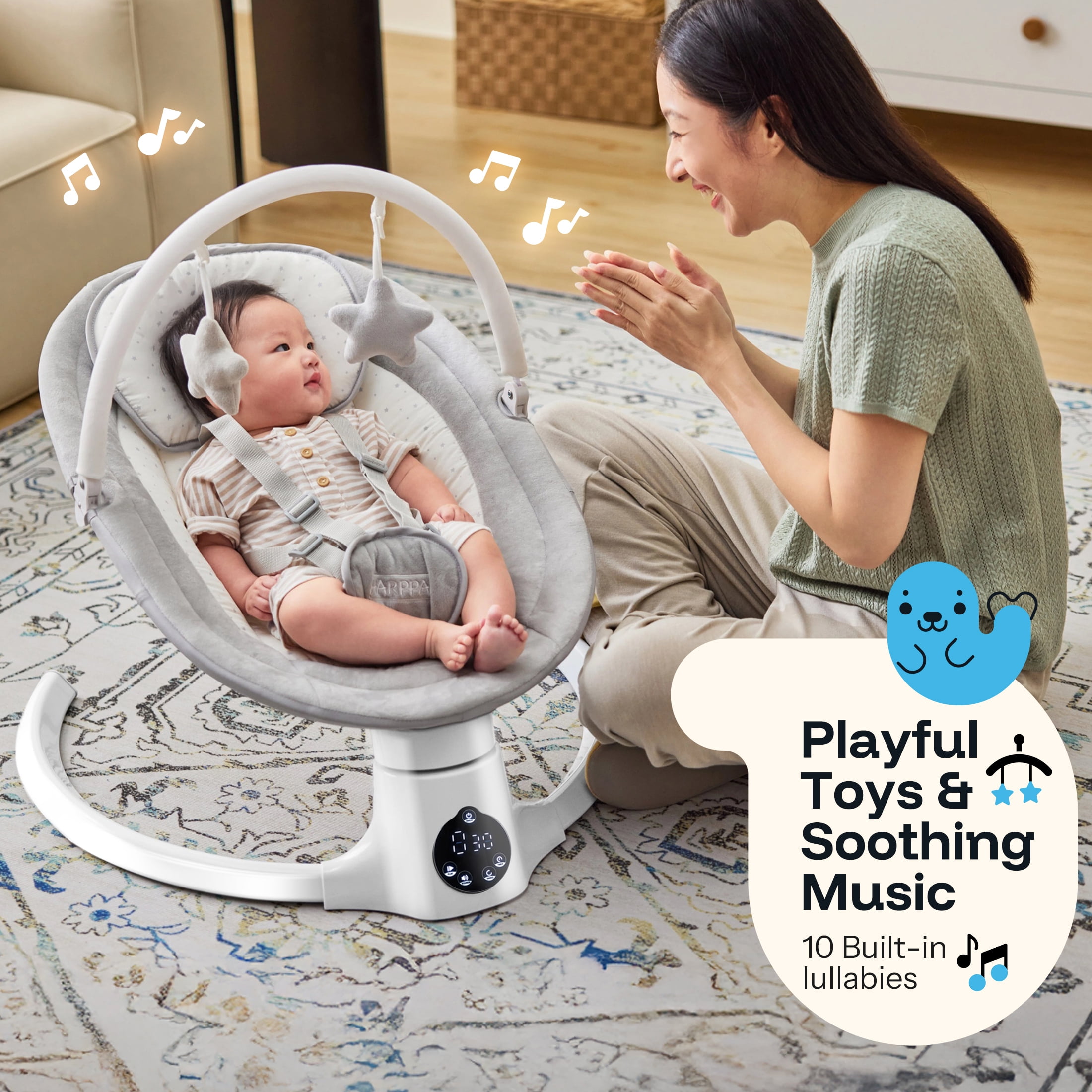 HARPPA Baby Swing for Infants with Remote Control, 5 Sway Speed, 10 Lullabies, Gray