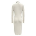 thumbnail image 4 of IWRICH Sweater Dress for Women Slim Fit Half Turtleneck V-Neck Long Sleeve Knitted Belted Midi Dress Fall Casual Jumper Dresses White XL, 4 of 5