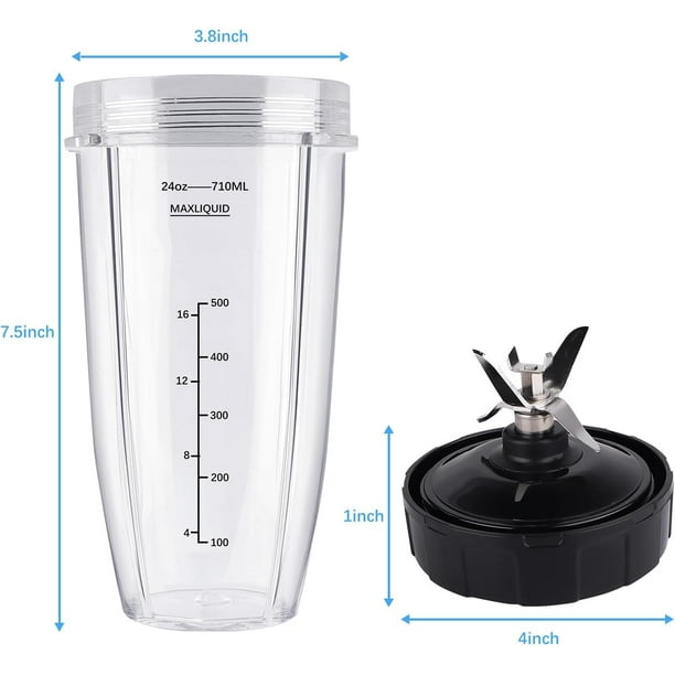 BLISSYIN Ninja Blender Cups Replacement, 24Oz 7-Fins Extractor