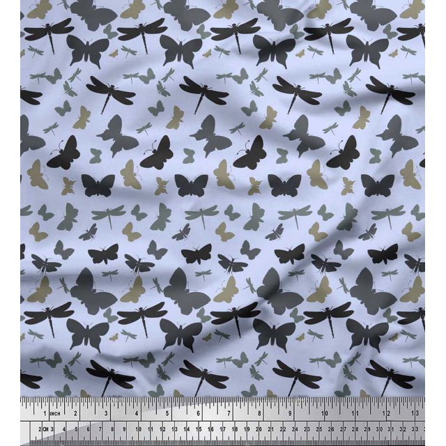 Soimoi Tissu de Jersey de Coton Bleu Imprimé Insectes Artistiques par Yard 58 Pouces de Large