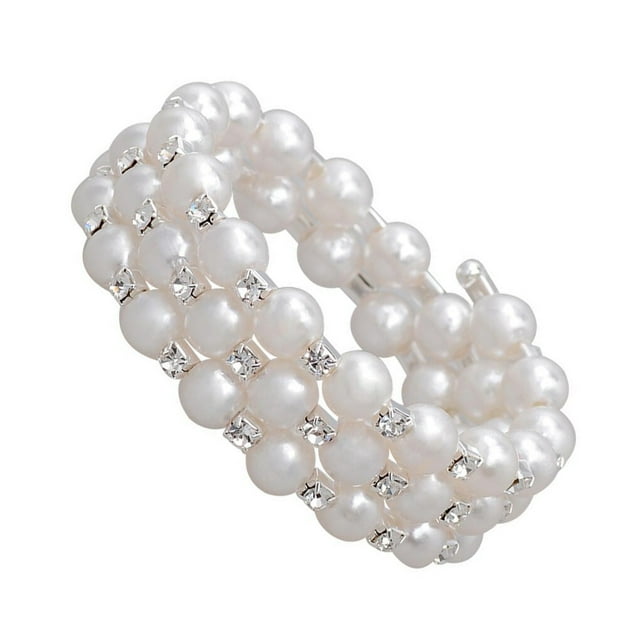 Bracelet Extensible en Perles et Strass pour Mariage, Bal, 3 Rangées