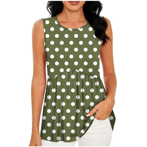 Hilenly Womens Tank Top Sleeveless Crew Neck Peplum Tops Loose Fit Casual Flowy Summer Clothes