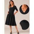 thumbnail image 2 of DARING DIVA V Neck Half Sleeve Swing Vintage Dress L Black, 2 of 6