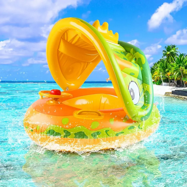 Toddler Pool Float,Swim Float with Adjustable Sun Canopy and Safety Seat Pool Toys for Kids age 8-36 Months