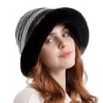 thumbnail image 3 of Yuanlong Womens Bucket Hat Striped Jacquard Plush Lined Warm Winter Hat Windproof Vintage Casual Daily Elegant Outdoor Headwear, 3 of 6