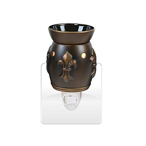 Bronze Fleur De Lis Decorative Ceramic Tart Warmer Electric Candle And Oil Works As Diffuser For Oils Fragrances Easy Plug In Feature Com Decorative Ceramic Tart Warmer, Oil Warmer Electric