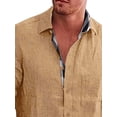thumbnail image 3 of DYMADE Men Plus Size Solid Color Plaid Stitched Cotton Linen Shirt, 3 of 6