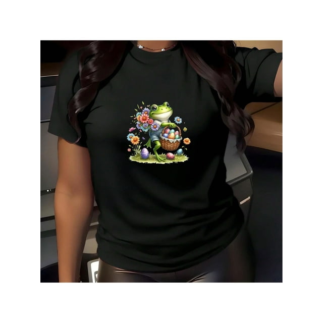 Camiseta ligera de algodón estampada para mujer: Camisa de manga corta cómoda con cuello redondo, 1 pieza, camiseta informal