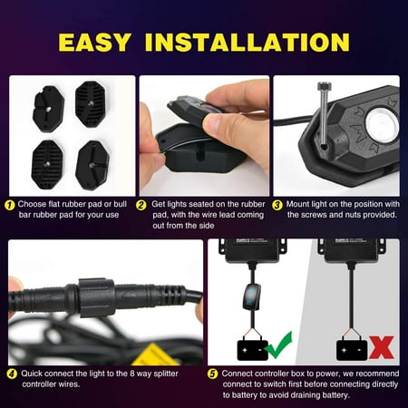 Nilight RGB Led Rock Lights Kit, 4 pods Underglow Multicolor Neon Light Pod with Bluetooth App Control Flashing Music Mode Wheel Well Light for Truck ATV UTV RZR SUV