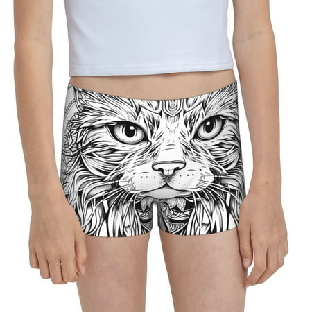 Pofeuu Intricate Cat Mandala Print Soft Cotton Girls Boyshort panties Toddler Underwear-Large