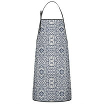 Blue Traditional Floral and Vine Pattern Apron-Garden Aprons for Women with Pockets-Cotton Linen Waterproof Kitchen Cooking Gardening Aprons Adjustable for Kitchen,Cooking,BBQ and Salon 33x27 Inch