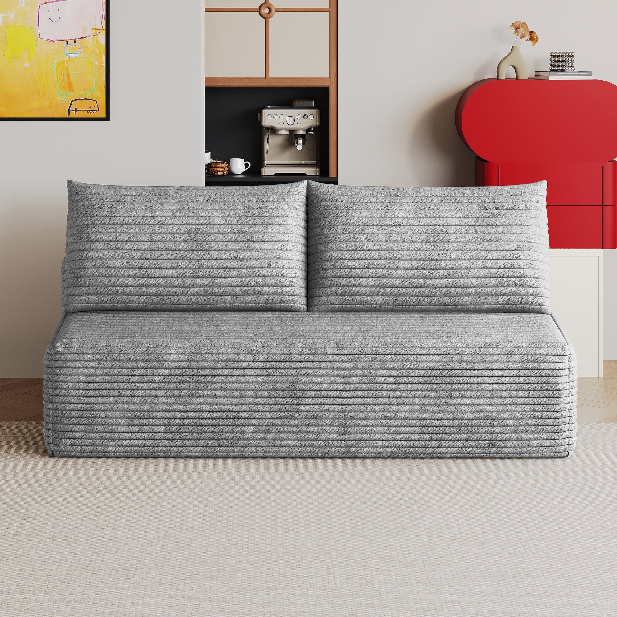 Leumius Cloud Sectional Couch,Modern Modular Sofa with Deep Seat and Backrest,Upholstered Plush Corduroy Fabric Sofa Couch with 2 Pillows for Living Room Bedroom,No Assembly,Gray