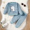 thumbnail image 3 of 9 Months Baby Boys Clothes 12 Months Boys 2PCS Fall Winter Furry Outfits Set Solid Color Round Neckline Infant Boys Long Sleeve Top Pants Set Blue, 3 of 8