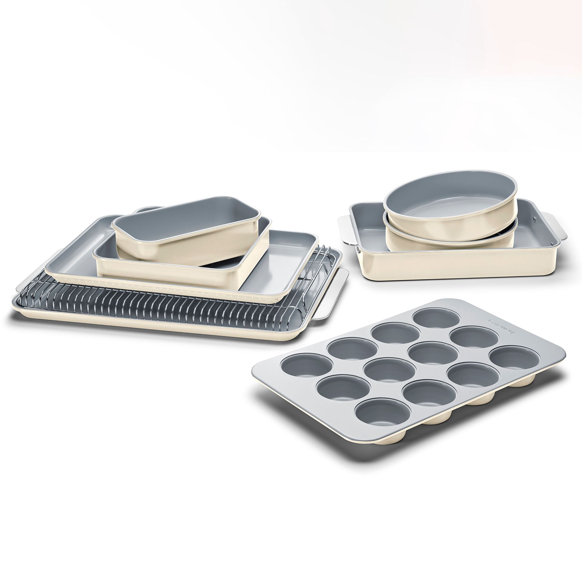 Caraway Nonstick Ceramic Bakeware Set (5 Pieces) - Baking Sheets, Assorted Baking Pans & Storage - Aluminized Steel Body - Cream