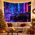 thumbnail image 3 of Dark Sports Car in Electric Blue and Magenta City, Dramatic Digital Art for Car Enthusiasts, Neon Urban Decor, Housewarming Gift, Tapestry Wall Hanging for Bedroom and Studio, 3 of 7