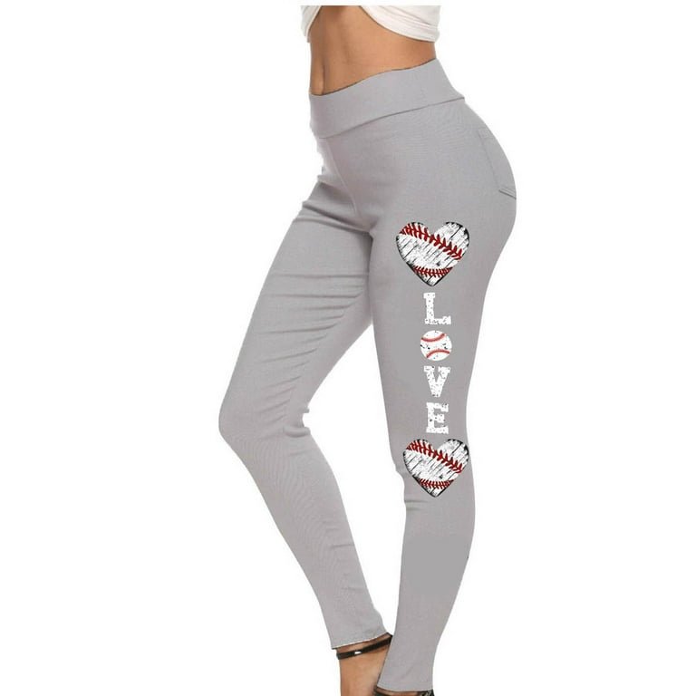VSSSJ Ladies Fashion Baseball Heart Print Legging Pants Regular