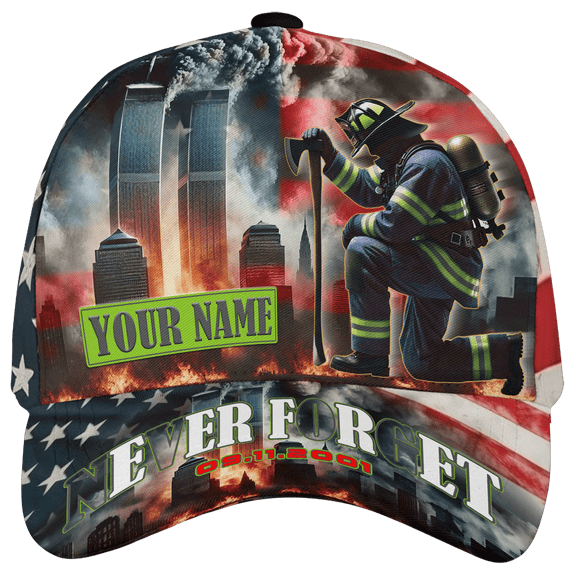 Lotusprinthandmade Custom Name Firemans 9/11 Patriot Day Memorial America Flag Classic Baseball Cap
