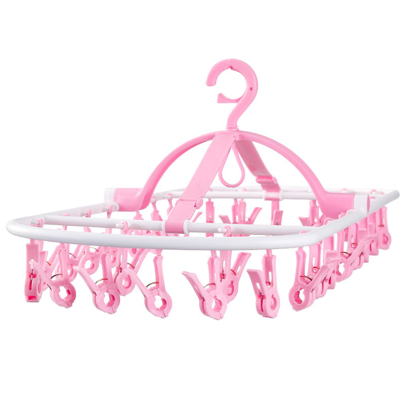Laundry Hanger Drying Rack Pink Foldable Clip and Drip Hanger with 20 Pins