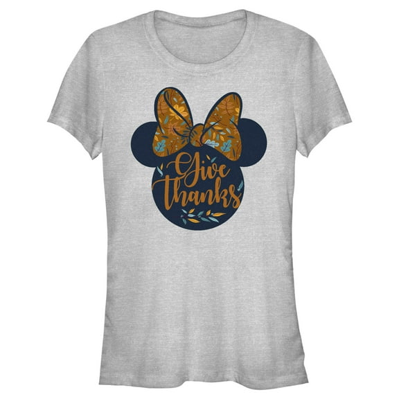 Junior's Minnie Mouse Give Thanks Fall Silhouette  Graphic Tee Athletic Heather Small