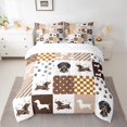 thumbnail image 3 of Manfei Dachshund Paw Twin Bedding, Dot Patchwork Checkered Bedding Comforter Set, Brown White, Reversible, 7-Piece, 3 of 6