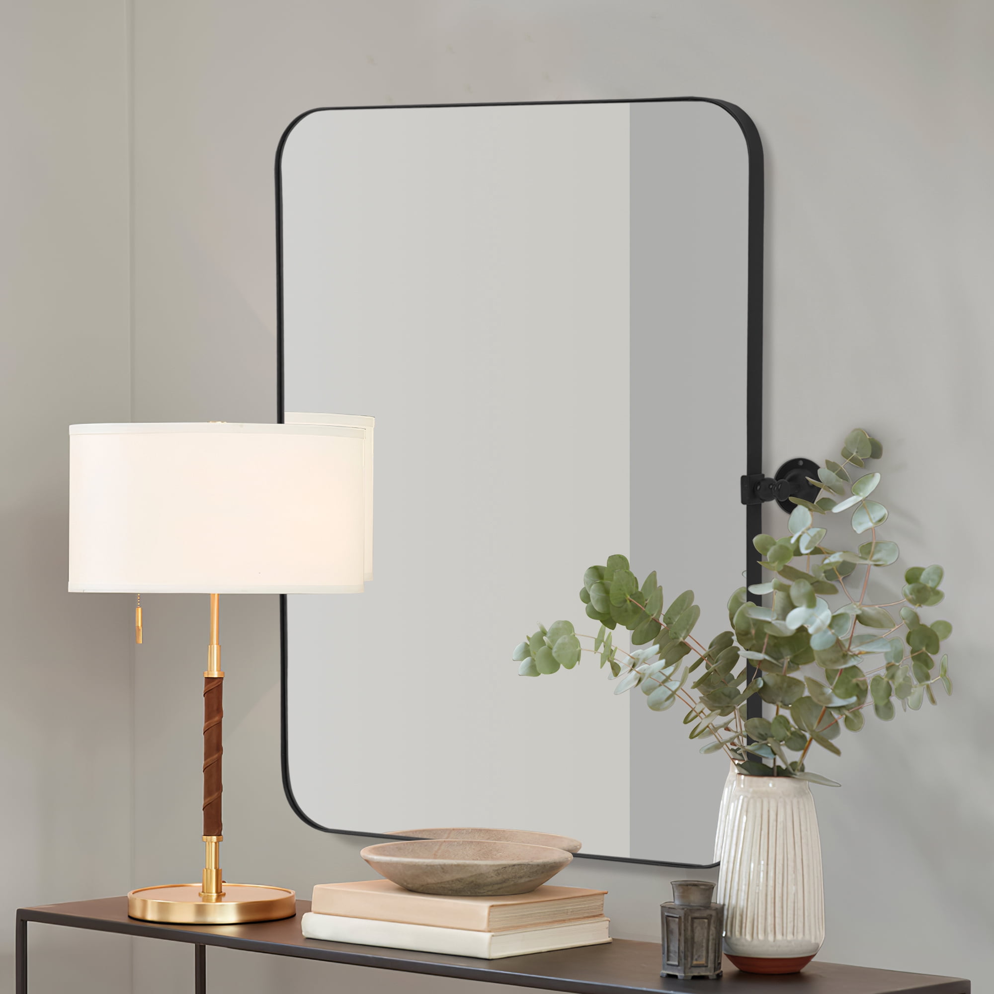 Arch Wall Mirror Arch Small Mirror Round Corner Mirror Wall Mirror 36"x24",Black,Iron