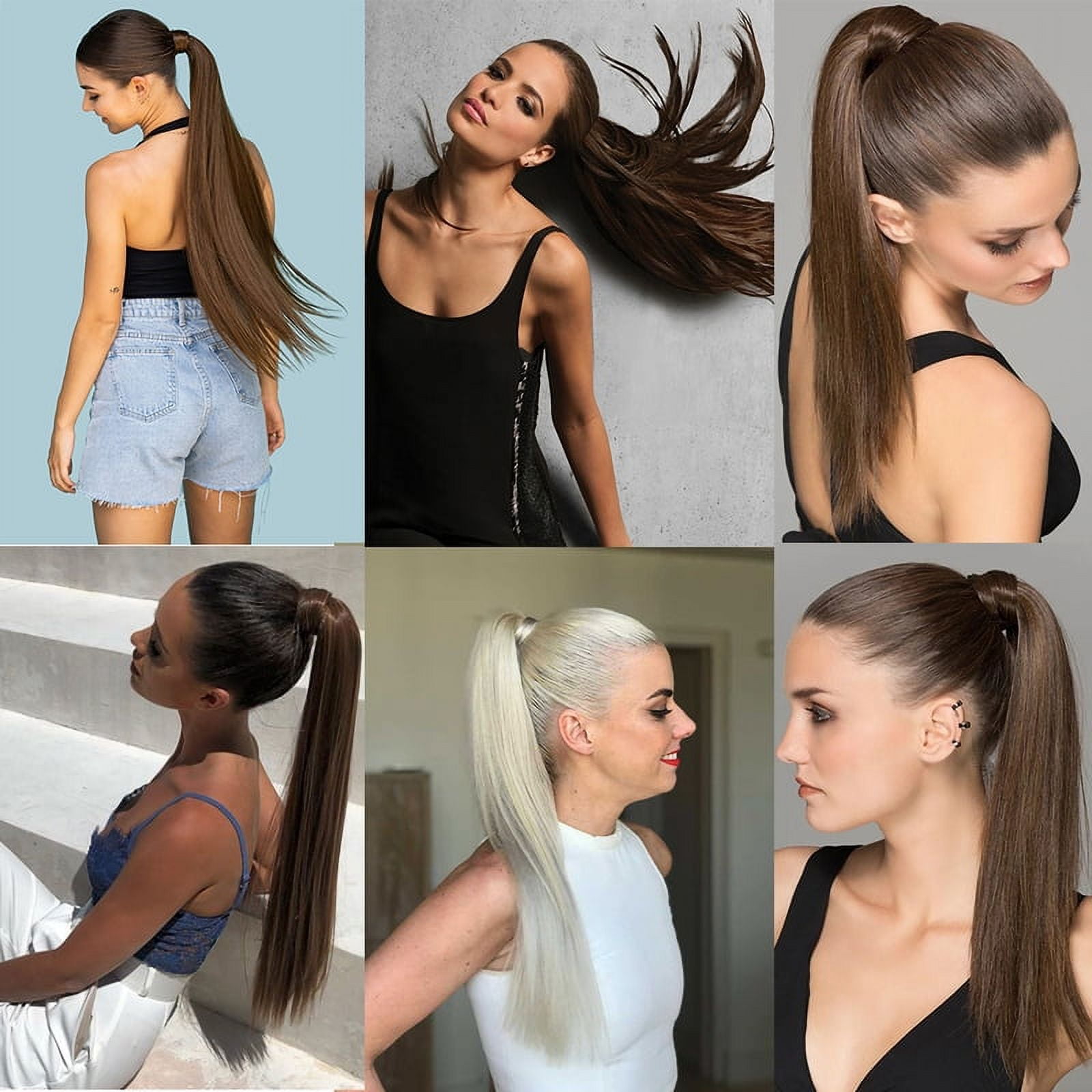 32inches Synthetic Ponytail Hair Extension Clip in Fake Wig Hairpiece Blonde Wrap Around Pigtail Long Smooth Overhead Pony Tail